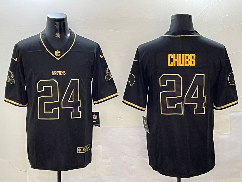 Men Cleveland Browns #24 Chubb Black Gold Throwback 2024 Nike Limited NFL Jersey style 1